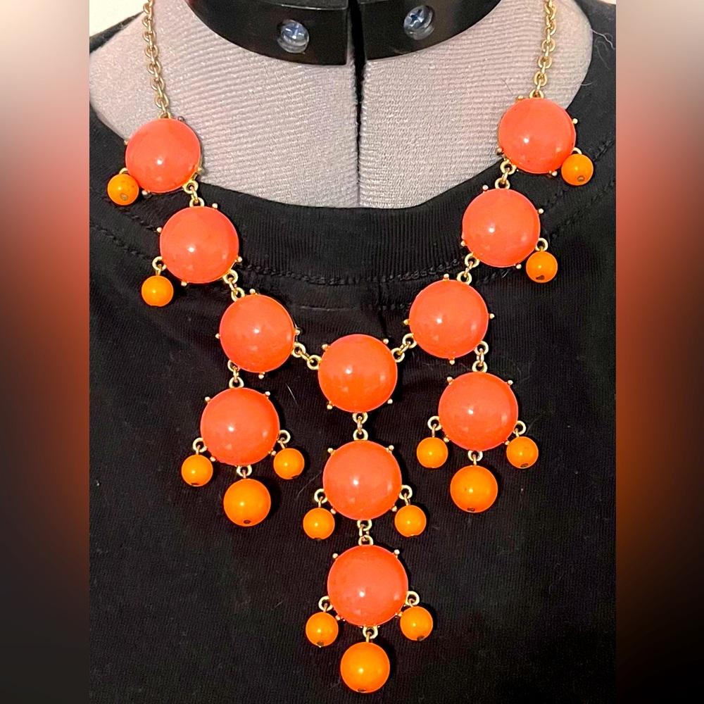 J.Crew Gold Tone Orange Bubble Iconic Beaded 23" Bib Necklace